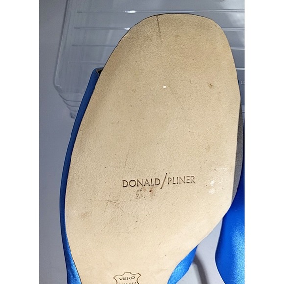 Donald Pliner Rimini Cerulean Blue Satin Slide Sandals Heels Women's Size 9 - Picture 12 of 13